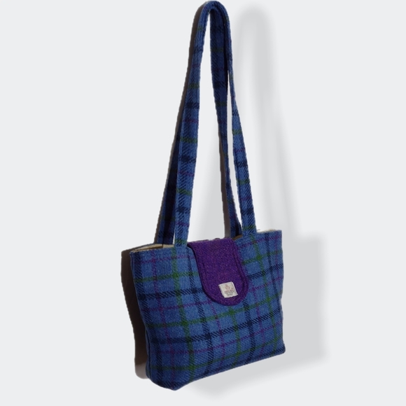 Harris Tweed Handbag Shoulder Bag 12 inch Hand Woven Blue Purple - Picture 8 of 10